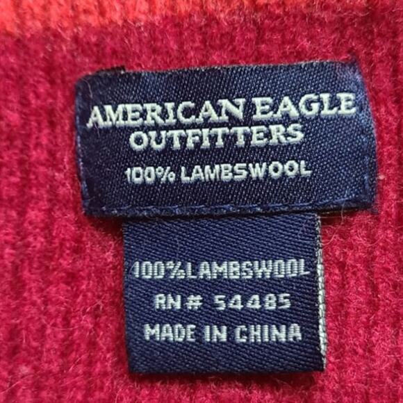 Vintage American Eagle Red Pink Maroon Stripe Lambswool Scarf y2k - Picture 2 of 2